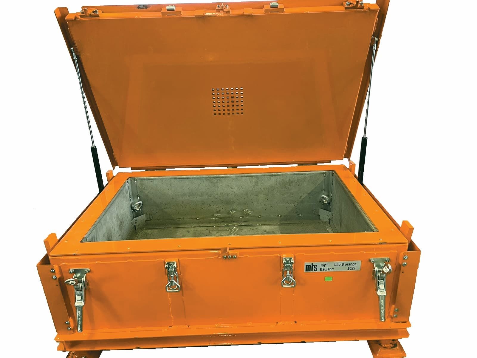 mts LiioBox orange S Battery transport and storage container made of stainless steel for lithium-ion batteries including filling material