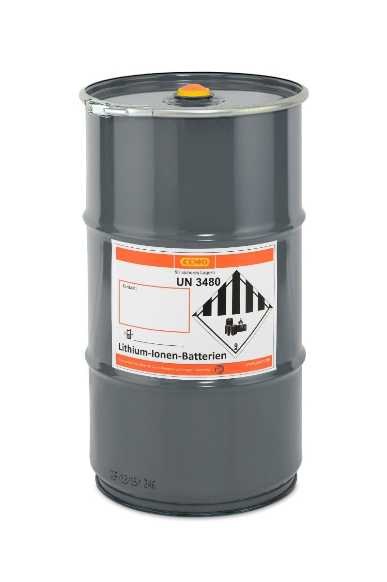 CEMO Akku-Sicherheitstonne / Lager- und Transportfass für Lithium-Ionen-Akkus inkl. Vermiculite