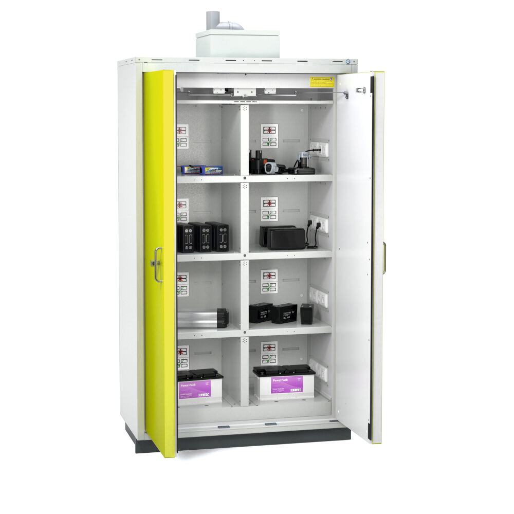 Düperthal BATTERY station line XL Sicherheitsschrank / Akku-Schrank  (zwei Lagerbereiche / Ebene) , Typ 90
